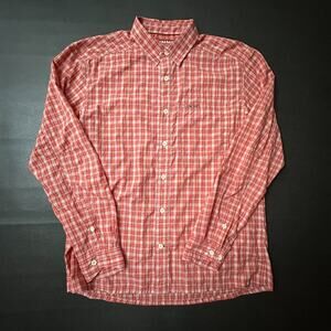 Simms Shirt Mens Large Red Checkered Long Sleeve Nylon Blend Fishing Casual Hike